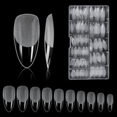Tipuri de unghii, 500 bucăți de vârfuri de unghii false acrilice artificiale cu cutie de depozitare pentru saloane de unghii și nail art DIY acasă, 10 dimensiuni