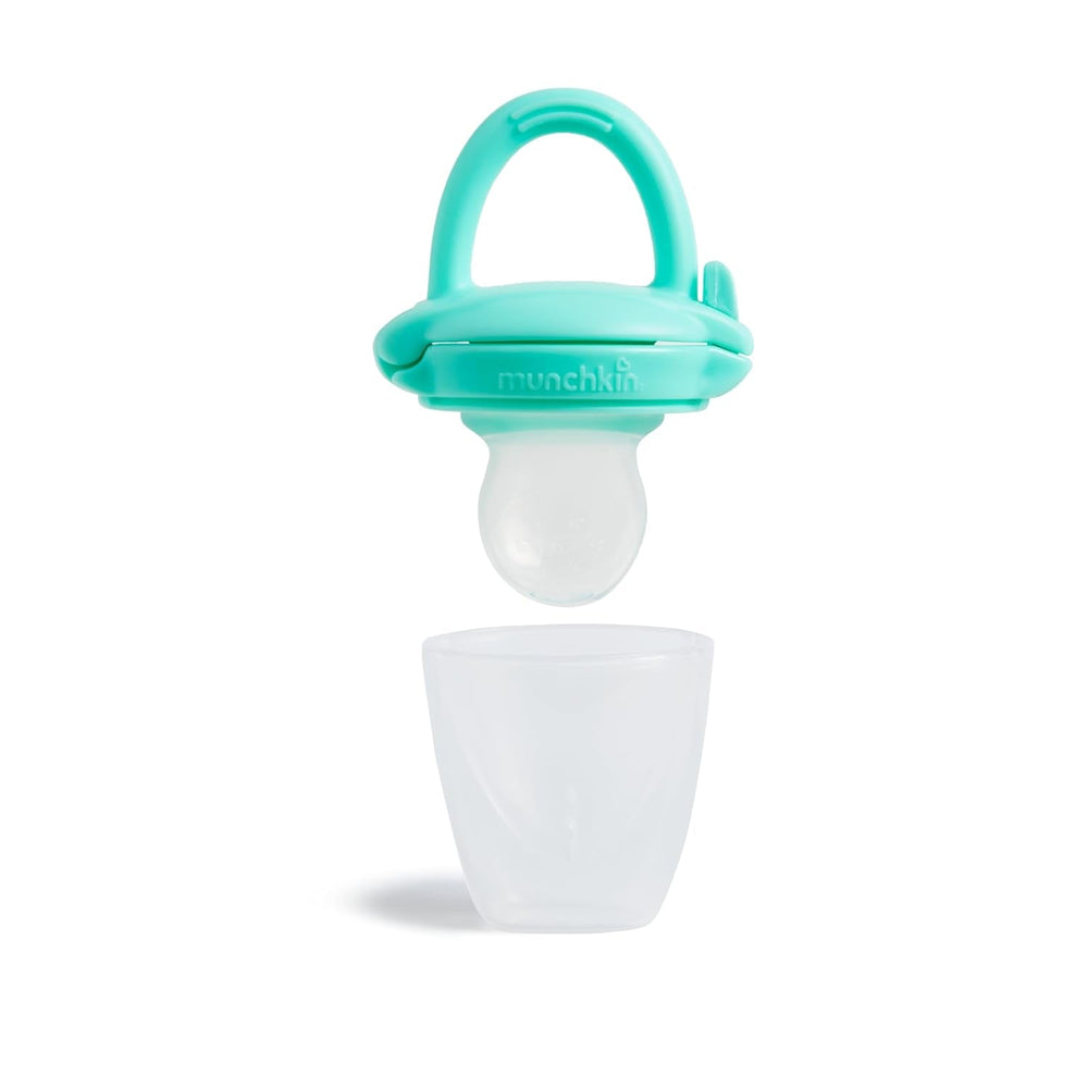 Dozator de hrană din silicon pentru bebeluși Munchkin | Ideal pentru deplasări – pungi din silicon pentru alimente pasate | Dozator de hrană cu auto-hrănire | Hrănitor pentru înțărcare | Fără BPA | De la 4 luni+ | Pachet de 2 | Albastru și Verde