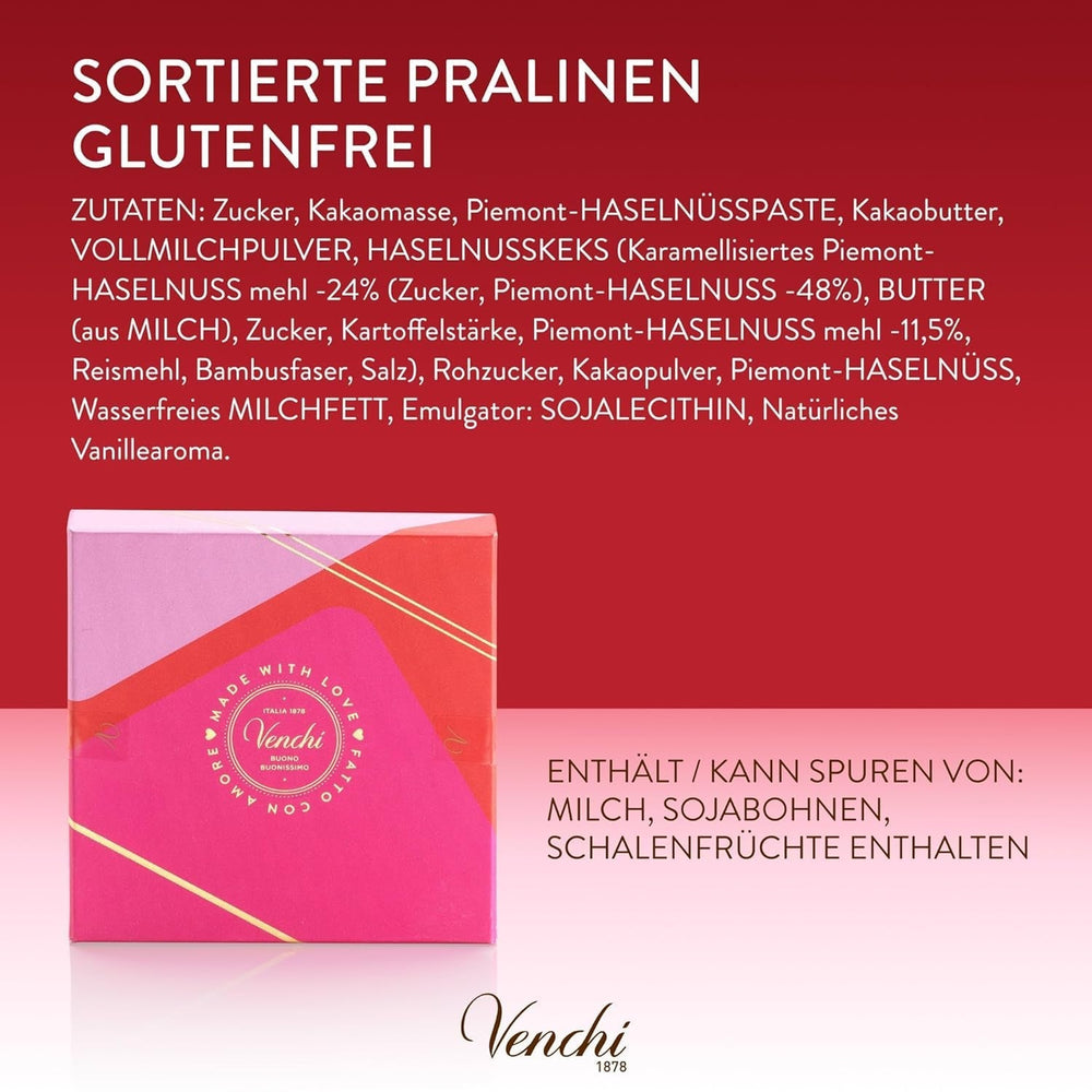 Venchi - Geschenkbox mit 9 Pralinen Baciodidama und Vegan Chocoviar Gianduia, glutenfrei, Valentinstagskollektion Pralinen Naty Shop
