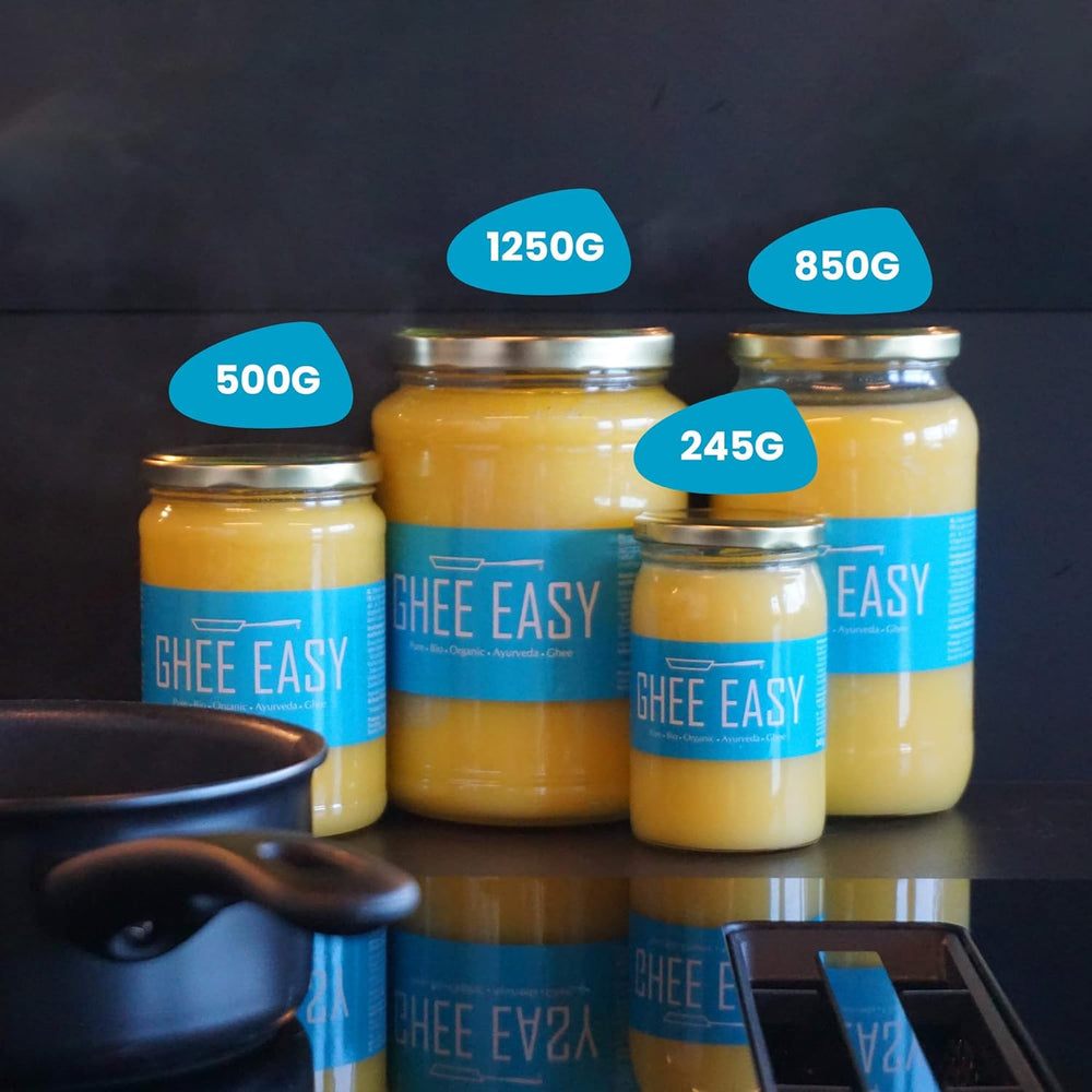 Ghee Easy 850g Ghee Bio von Grasgefütterten Kühen - Ghee Butter ohne Zusatzstoffe - Zertifiziert Organisch & Biologisch - Hochreines Ayurveda Ghee ohne Laktose und Gluten - 100% europäisch