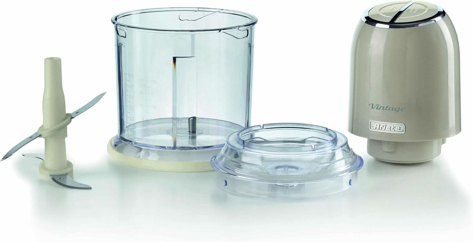 Ariete Vintage 438, Retro Elektrischer Gemüse- Und Ice-Crusher Mit 2 Geschwindigkeitsstufen, 4 Edelstahlklingen, Rutschfesten Standüßen, 600 Ml Fassungsvermögen, 400W, Beige Mama si Copilul Naty Shop