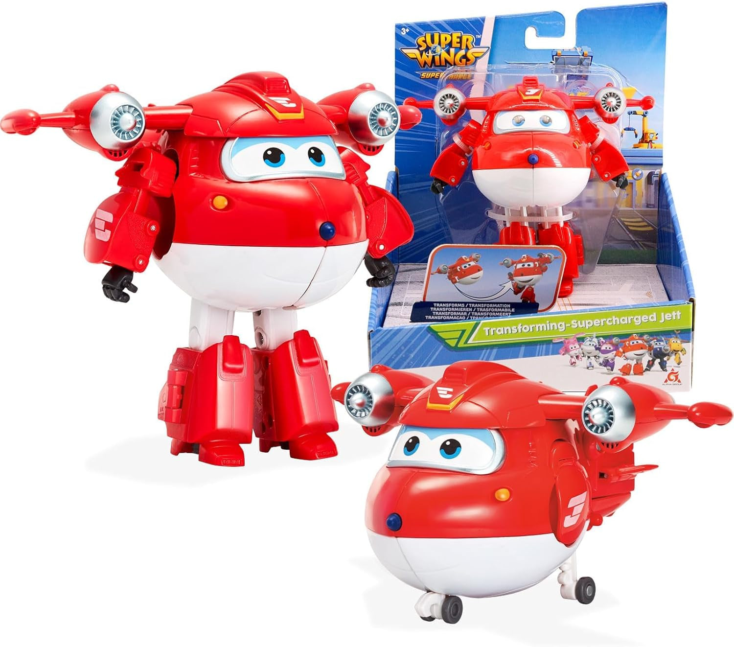 Auldey EU740283 Super Wings Transformer Figur JETT Supercharge 12 cm, farbige Actionfiguren Naty Shop Jett S4