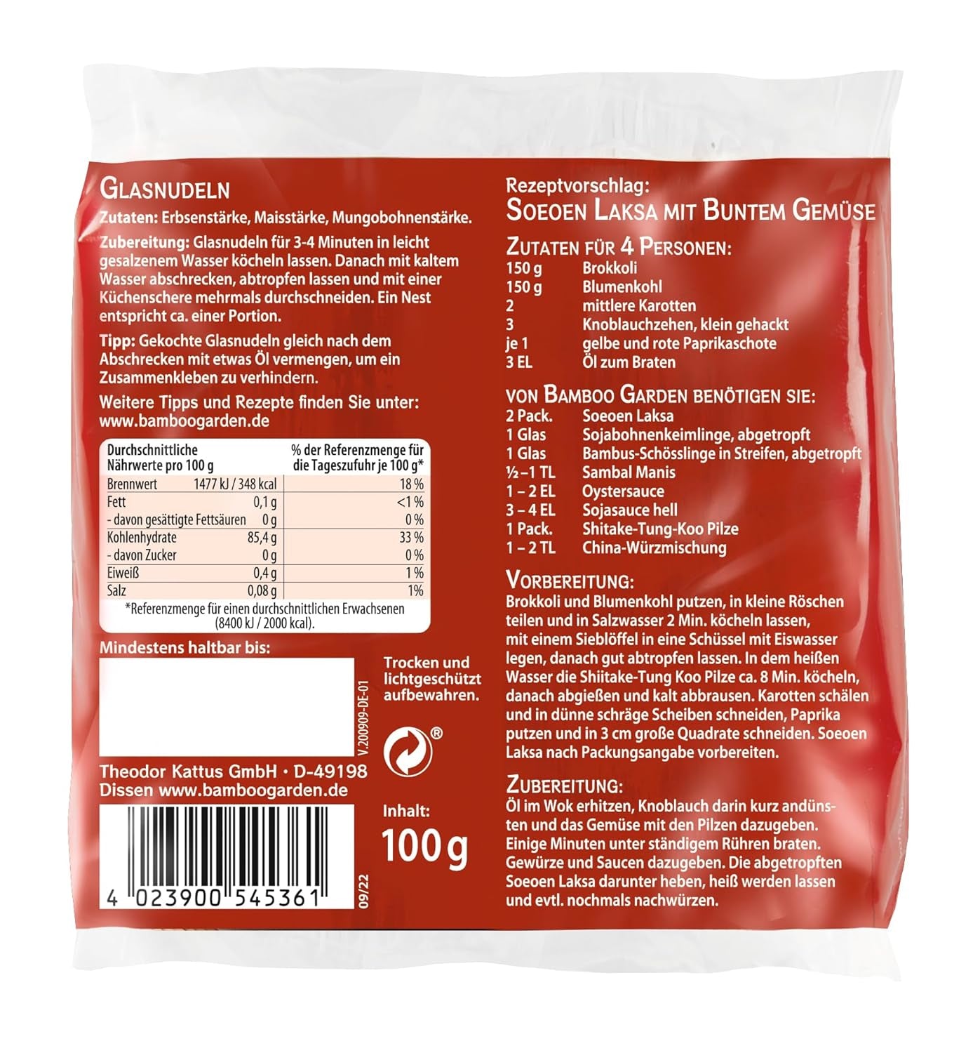 Bamboo Garden Soeoen Laksa Glasnudeln, 100g