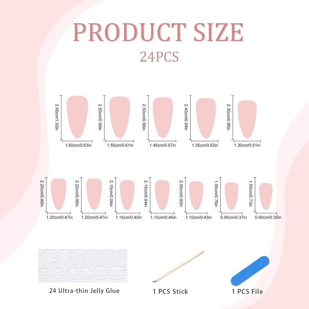 24 de bucăți de unghii franțuzești presă, albe, în formă de migdală, cu funde și perle, unghii artificiale pentru lipit, vârfuri de unghii false, unghii cu sclipici