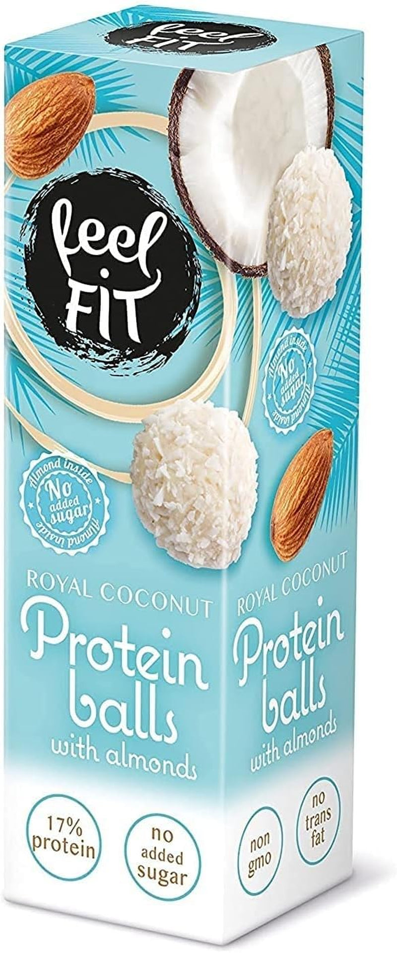 Praline de cocos fără zahăr cu migdale, feel FIT, fără zahăr adăugat, 17% proteine, 63 g