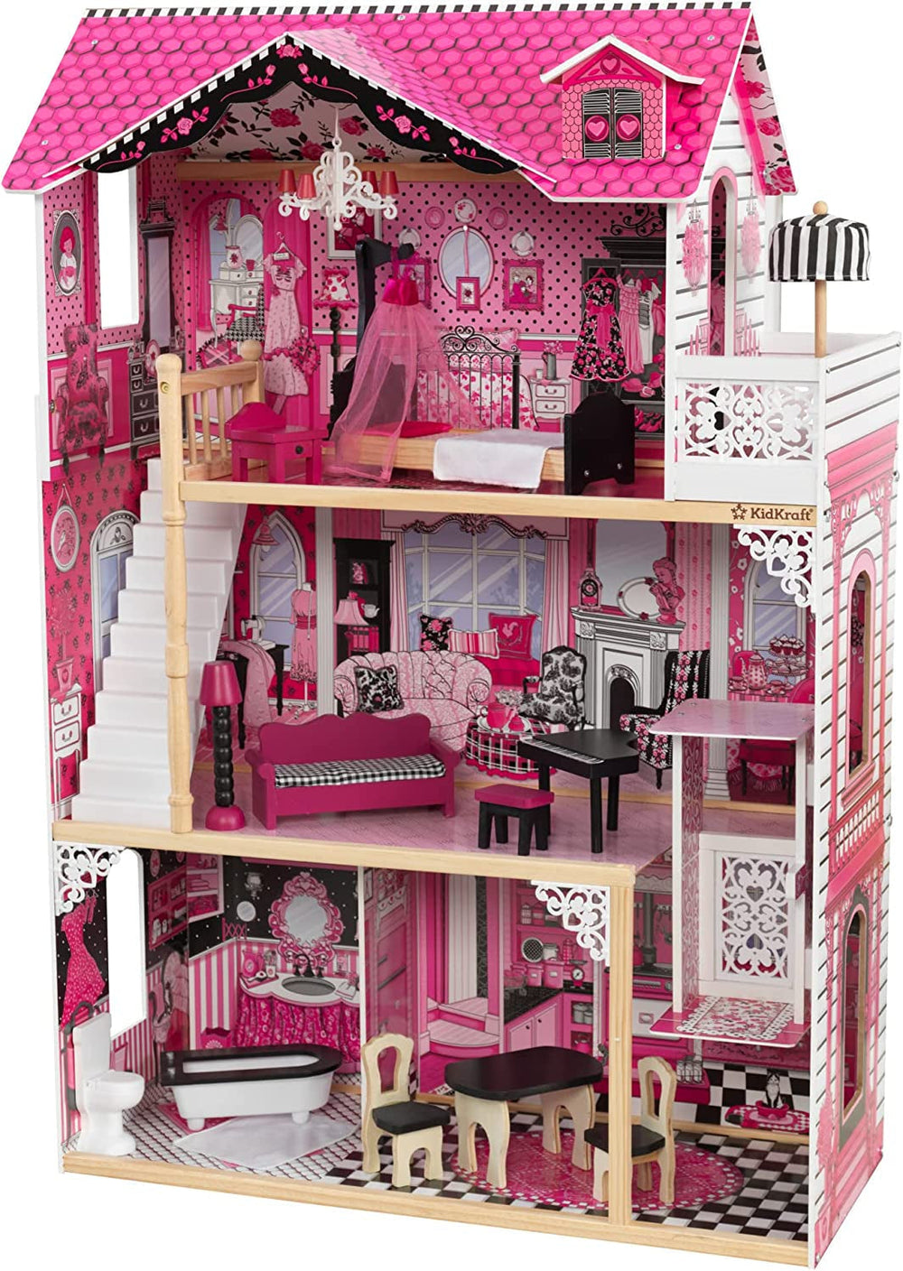Kidkraft Amelia Puppenhaus aus Holz mit Möbeln und Zubehör, Spielset mit Balkon und Aufzug für 30-cm-Puppen, Spielzeug für 3-Jährige, 65093 Naty Shop Dollhouses Standardtitel