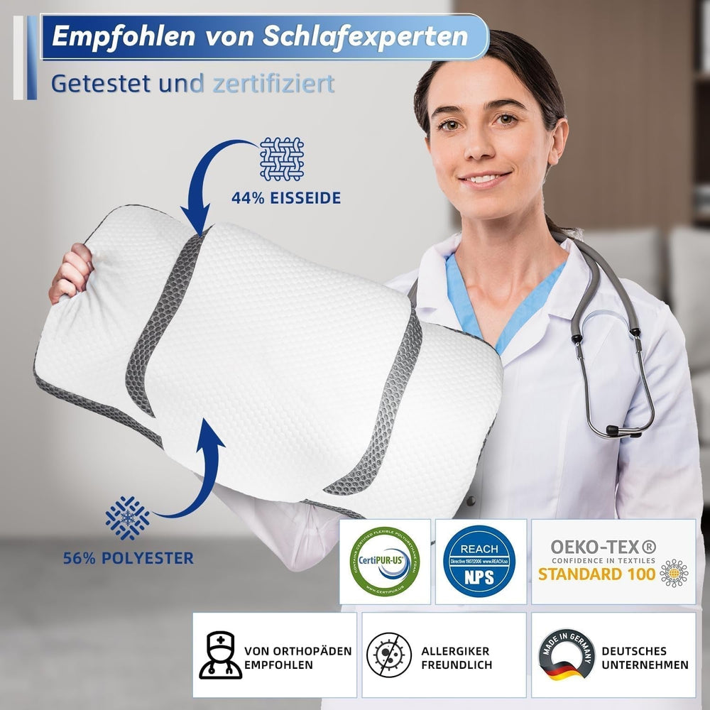 Pernă ortopedică, pernă ergonomică pentru gât, pernă pentru cap, pernă din spumă de memorie originală pentru părți laterale, sprijin pentru spate și stomac, pernă de sprijin pentru gât pentru bărbați, femei (67.3 X 38.2 X 13.8/3Cm) Perne ortopedice cervicale Naty Shop