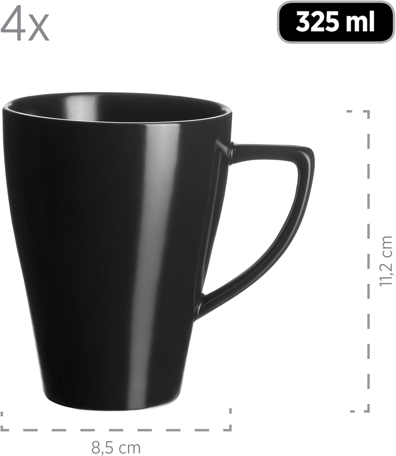 MÄSER 931730 Serie Glendale, Geschirr Set Für 4 Personen in Moderner Asymmetricer Nierenform, 16-teiliges Kombiservice in Seidenmattem Schwarz, Steinzeug Tableware Sets Naty Shop