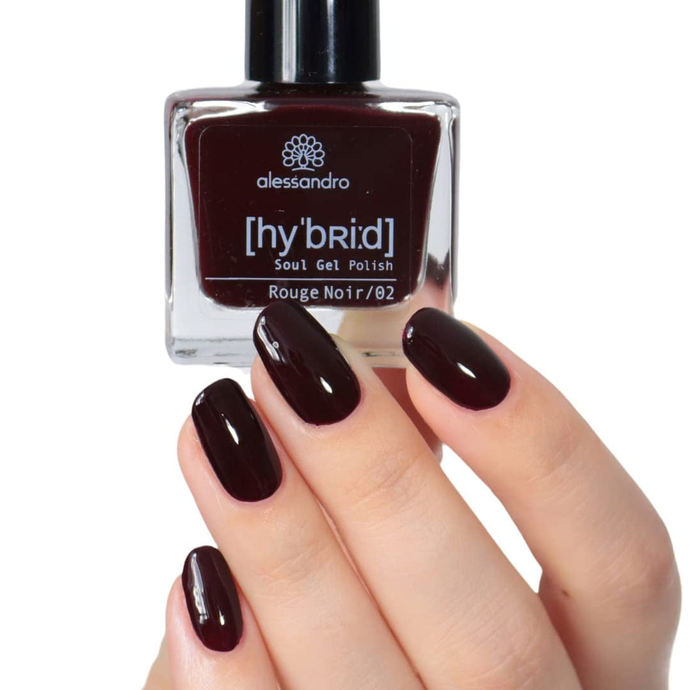 Oja HYBRID alessandro Rouge Noir - Roșu închis-Negru - Unghii perfecte în doar 3 pași, fără LED - rezistă până la 10 zile! 8 ml