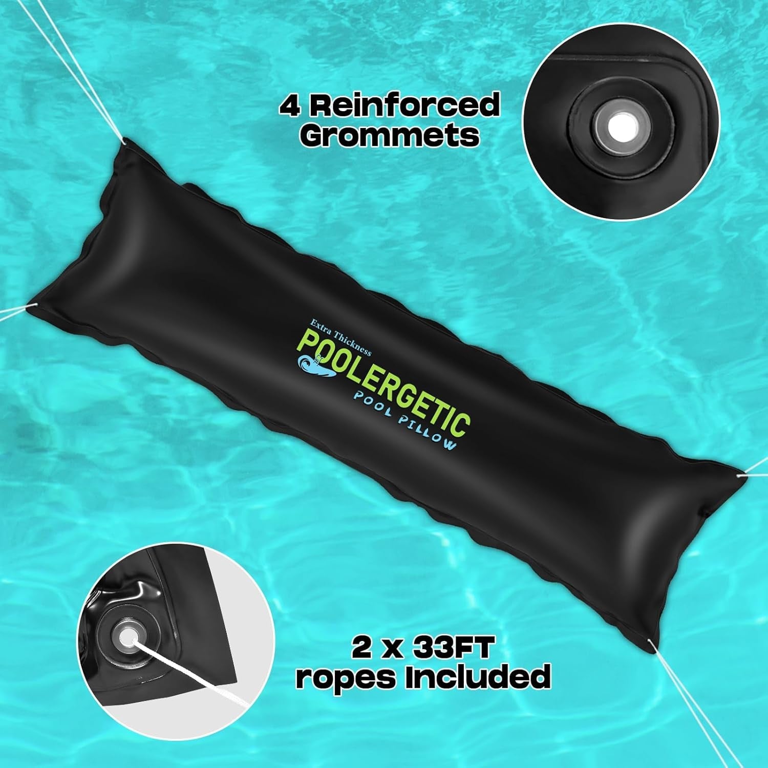 Pernă de piscină supraterană, pernă mare de iarnă pentru închidere pe timp de iarnă, grosime de 0,4 mm, prelată robustă pentru piscină, pernă de aer cu șnururi, neagră, 2 bucăți