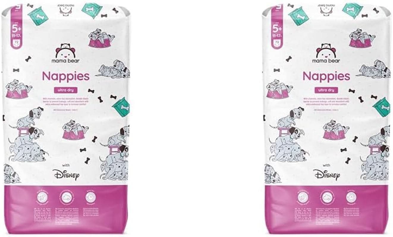 Mama Bear Disney Ultra Dry Windeln, Größe 4 (8–14 kg), Weiß, 84 Stück (1 Packung). Naty Shop Größe 5+ (11–17 kg) (2 Packungen), Einzelpackung