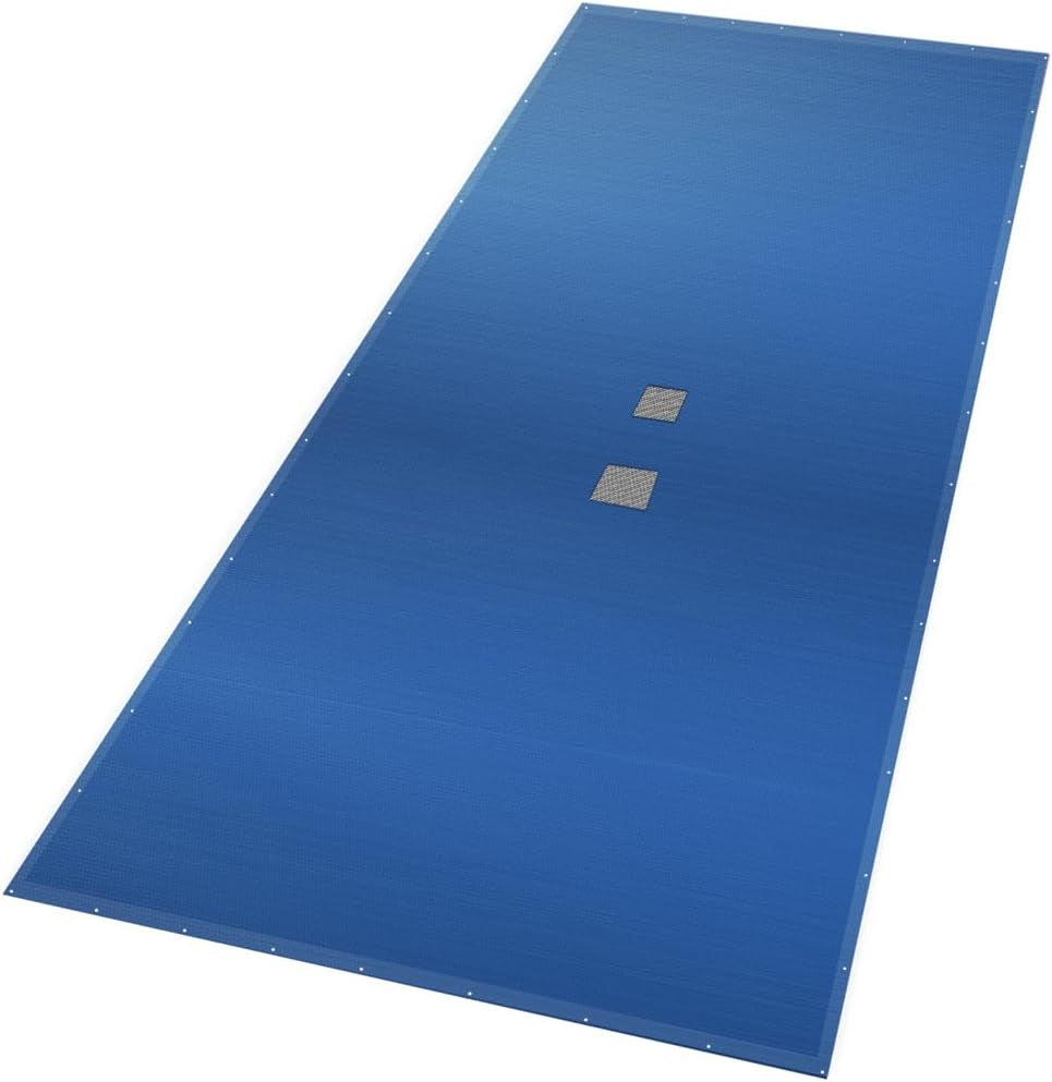 Prelată de piscină dreptunghiulară VOUNOT, prelată de piscină din polietilenă 160 g/m² cu plasă de drenaj, prelată de piscină cu strat dublu, impermeabilă, rezistentă la mucegai, rezistentă la rupere cu inele de aluminiu, 4 x 8 m, albastră