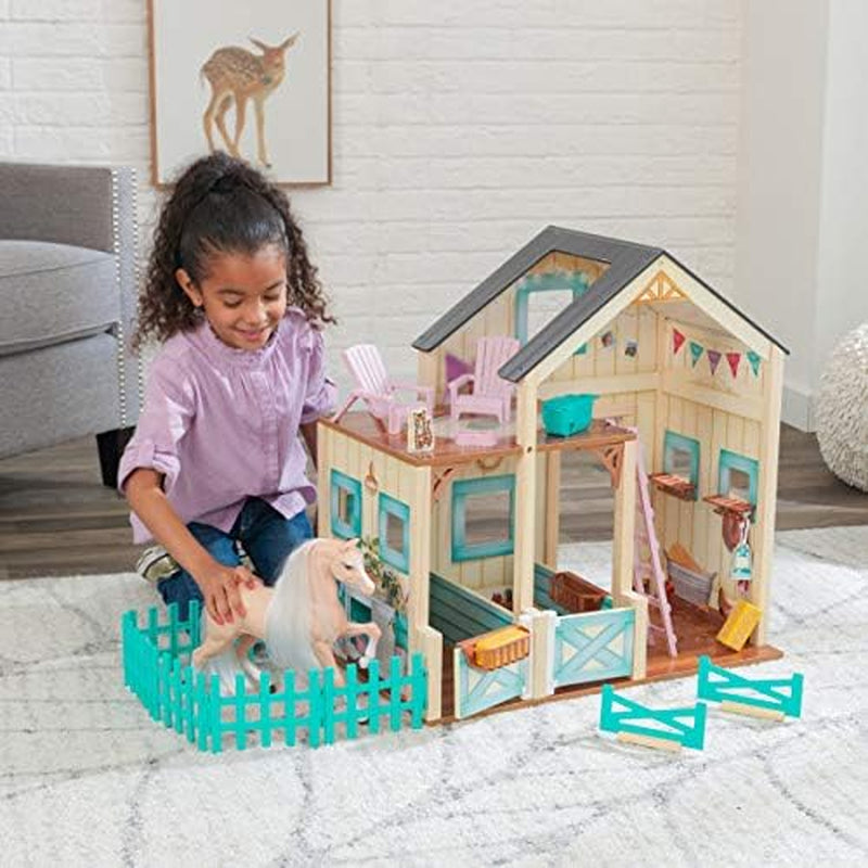 Casa de păpuși Kidkraft Sweet Meadow Horse Stable cu cal - set de joacă din lemn cu mobilier și accesorii, cadou de jucărie cu cal pentru băieți și fete de la 3 ani, 63534 Casute de papusi Naty Shop