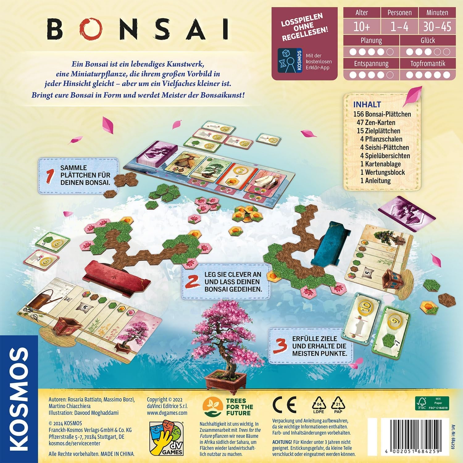 KOSMOS 684259 Bonsai, Taktisches Brettspiel mit einfachen Regeln und großem Spielangebot, Partyspiel für 1-4 Spieler ab 10 Jahren.