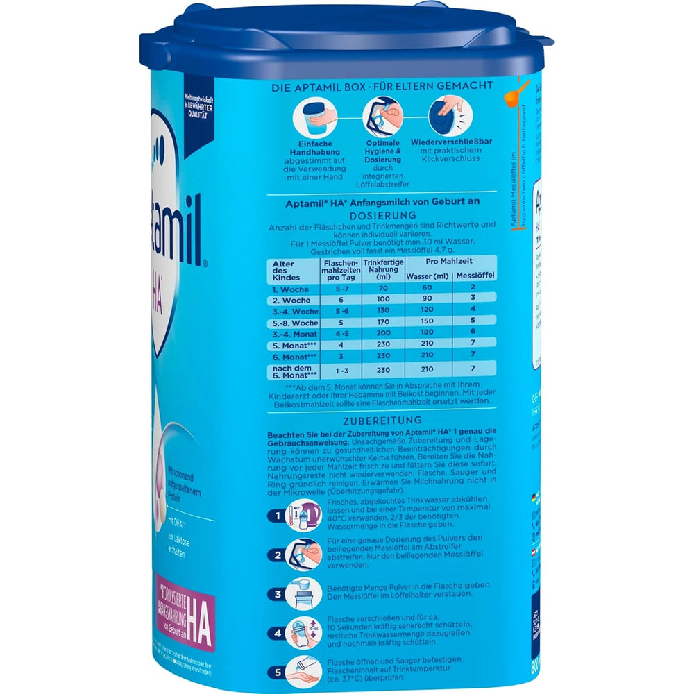 Aptamil HA 1 – Anfangsmilch von Geburt an, Mit DHA, Nur Laktose, Ohne Palmöl, Babynahrung, Milchpulver, 1x 800 g (Packung mit 4)