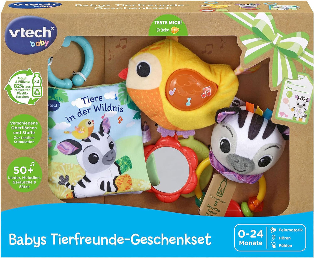 VTech Baby - Set cadou Baby's Animal Friends - Set de jucării cu carte din material textil, pasăre cântătoare și zornăitor zebră - Pentru copii cu vârsta cuprinsă între 0-24 luni Jucarii Bebe Naty Shop
