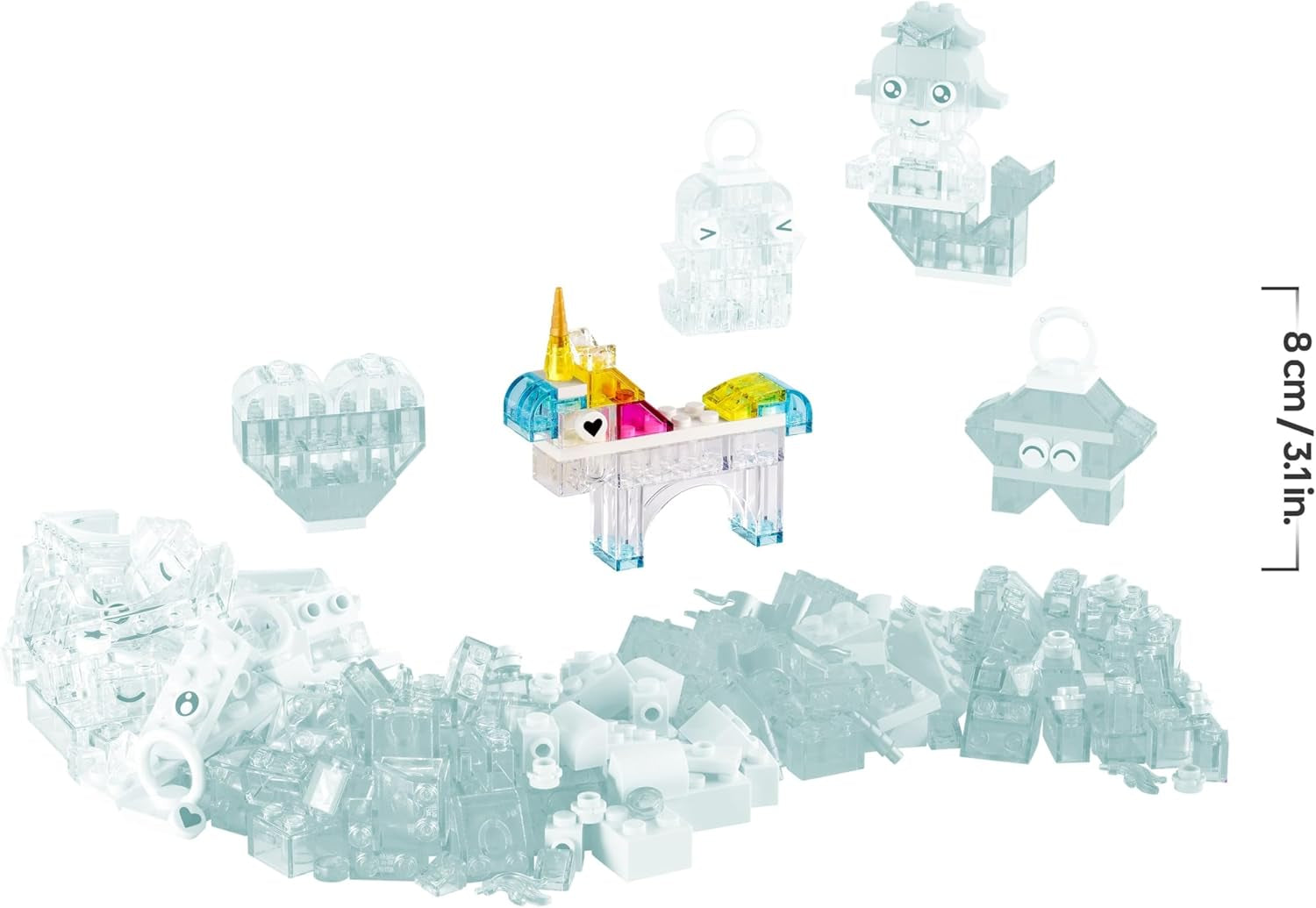 LEGO Classic Zauberbox mit durchsichtigen Steinen - Farbenfrohe Bausteine und Aufhängersteine - Einhorn, Drache, Pinguin und weitere Figuren - Bastelset für Mädchen & Jungen ab 5 Jahren 11040