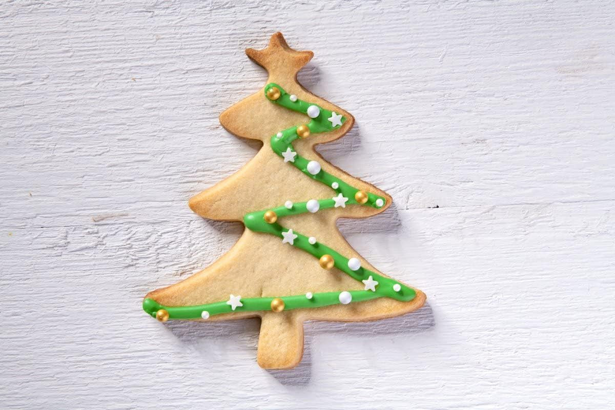 Formă de biscuiți Zenker XL pentru Crăciun – Formă de biscuiți în formă de brad de Crăciun pentru biscuiți delicioși și dulci – Formă de biscuiți 2 în 1 și cadru de copt din oțel inoxidabil, argintiu