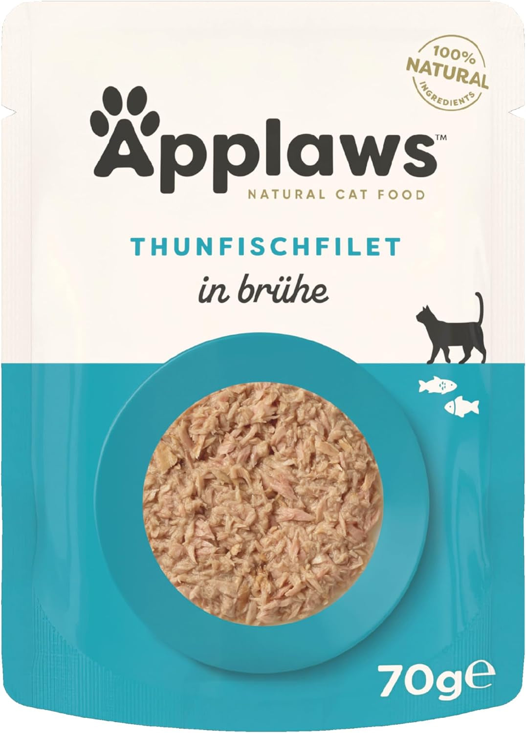 Hrană umedă pentru pisici Applaws 100% naturală, file de ton în bulion - pachet de 12 pliculețe a 70g