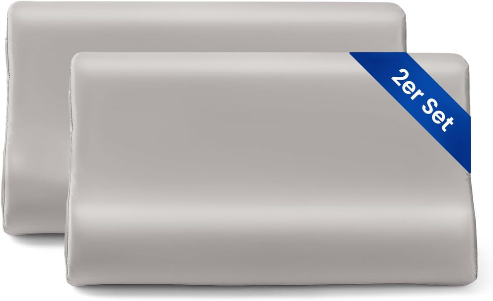 Față de pernă THXSILK din mătase de dud 19 Momme pentru pernă contur din spumă cu memorie, pernă cervicală din latex, hipoalergenică, lavabilă (50 x 30 x 10/7 cm, gri închis)