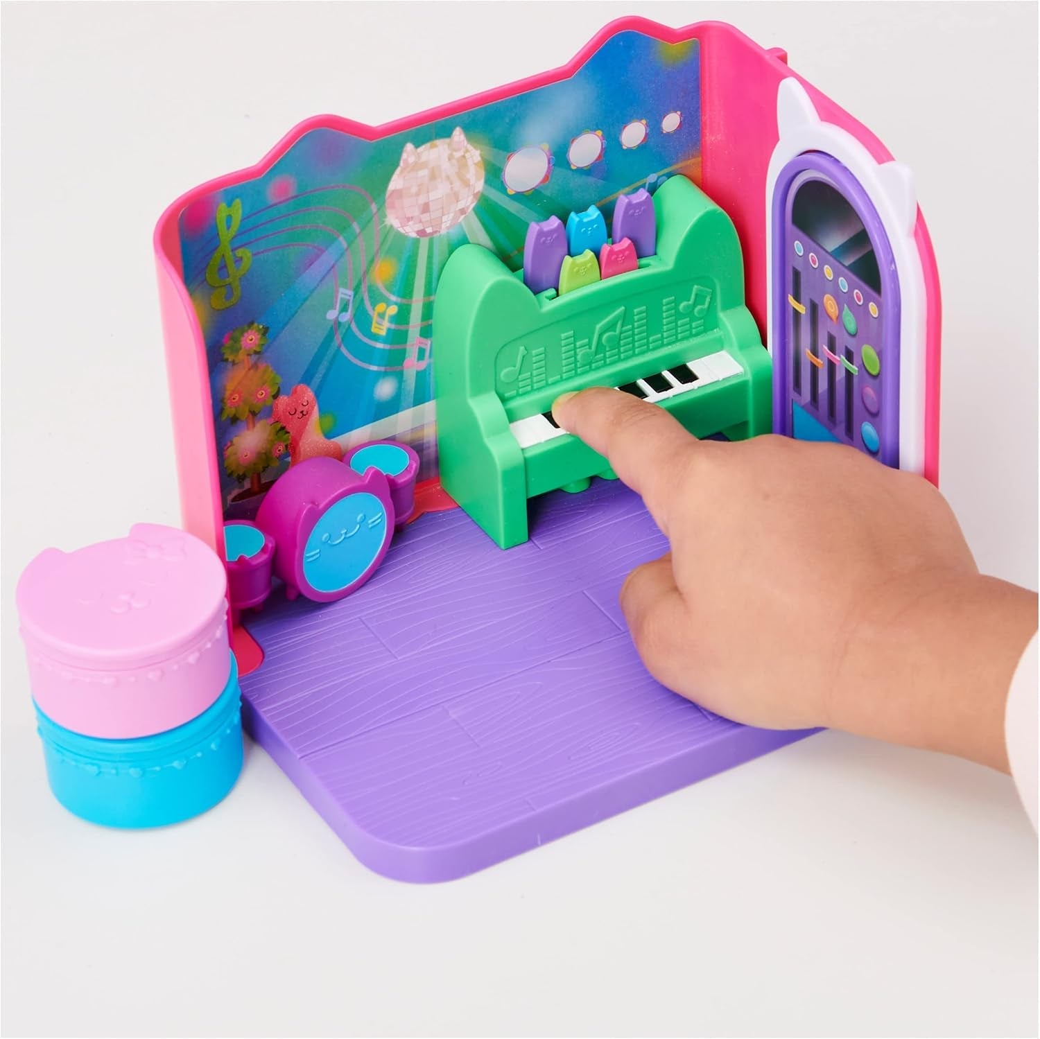 Camera Deluxe a casei de păpuși Gabby, Camera cu muzică groovy și Camera Deluxe, Baie elegantă și răsfățată, Baie cu pisoi de mare