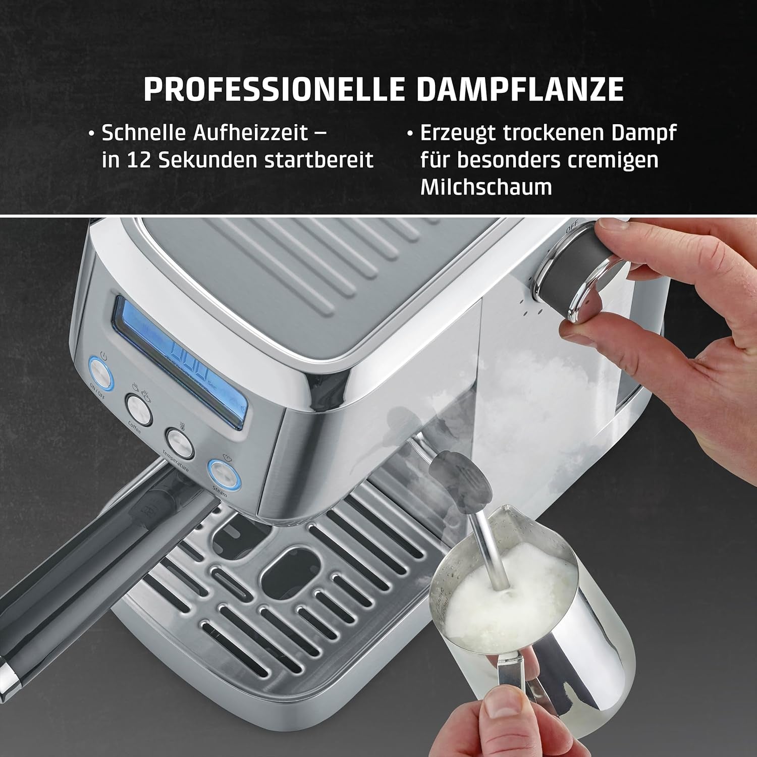CASO EspressoGourmet Crema - Espressor portafiltru cu spumator de lapte, espresso, cappuccino, portafiltru din oțel inoxidabil, pompă ULKA 20 bar, aparat de cafea, cafea măcinată, capsule ESE