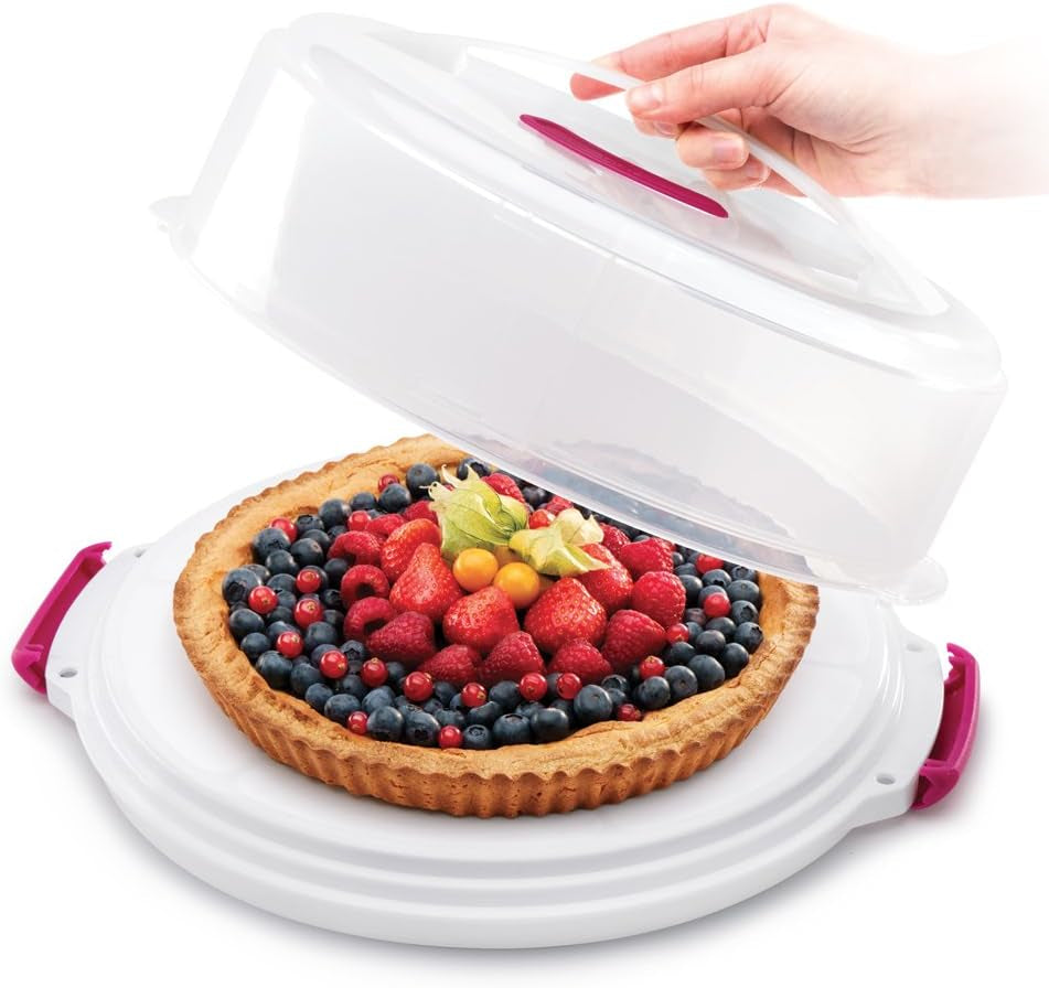 Recipient pentru prăjituri Metaltex, reglabil pe înălțime, polipropilenă, alb/transparent, ⌀ 30 cm, înălțime reglabilă de 8 și 15 cm Cutii depozitare alimente Naty Shop