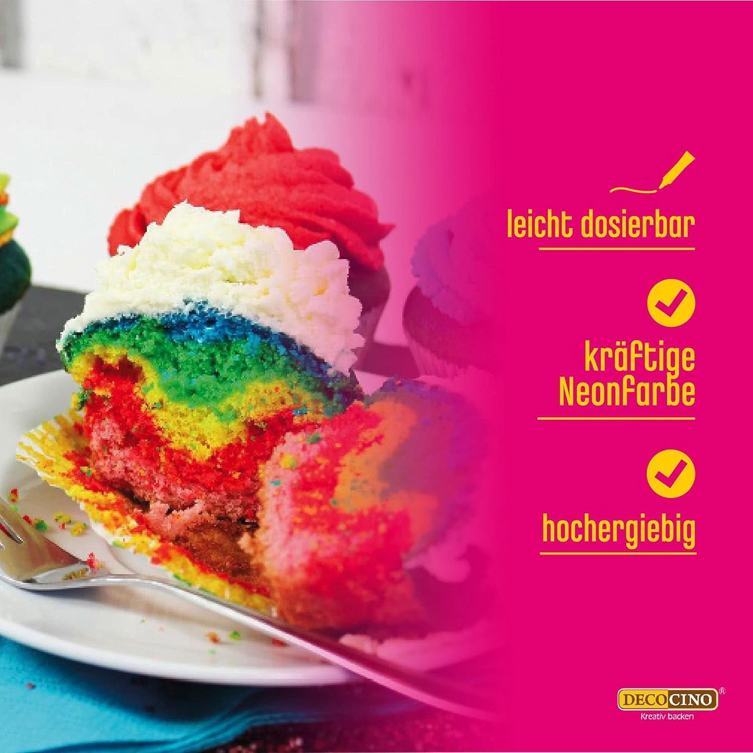 Decocino Neon Food Paste Set - 3 bucăți, colorant alimentar cu doză mare, pentru colorarea prăjiturilor, tartelor, brioșelor, cupcakes, neutru la gust Naty Shop