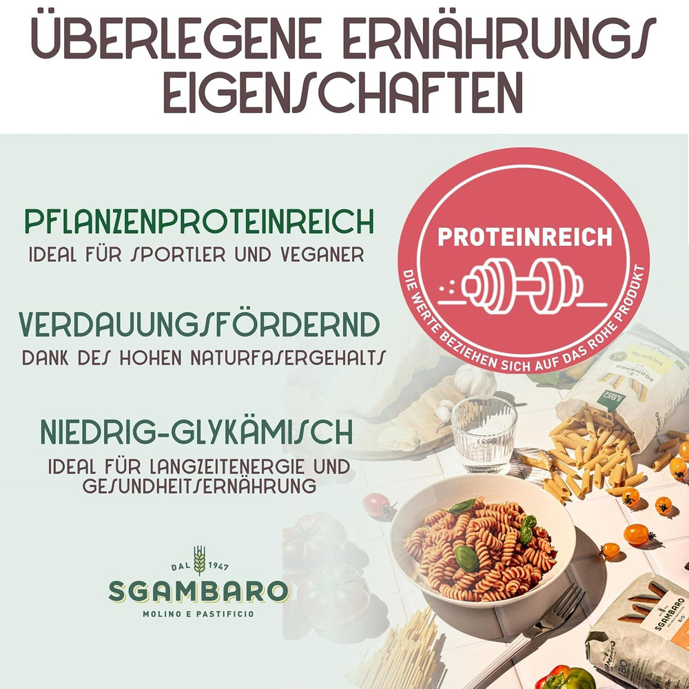 Paste Penne Rigate Organice N.91 - 500g cu făină de spelta, făină de linte și făină de quinoa – Bogate în proteine, sursă de fibre și proteine