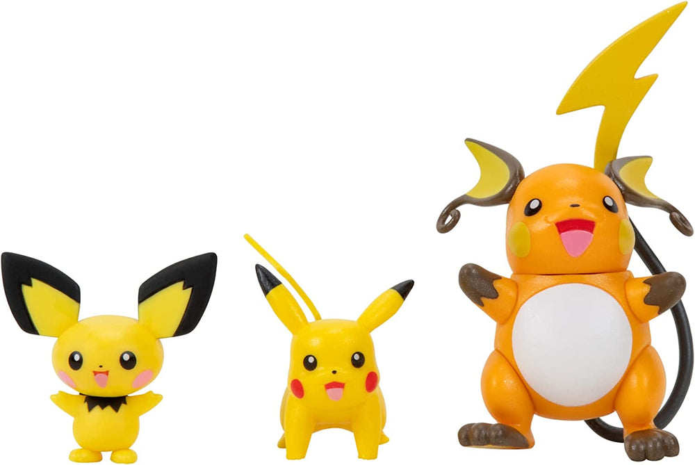 Pokemon PKW2778 Select 3er-Pack mit Pichu und Pikachu und 7,6 cm großen Raichu-Kampffiguren Evolution Multipack Style 2 Actionfiguren Naty Shop Multipack – Pichu, Pikachu, Raichu