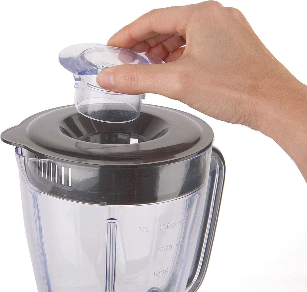BLACK+DECKER Standmixer | 500W | 2 Geschwindigkeiten | Pulse-Funktion | Glaskrug | 1,5L | Edelstahlmesser Mit 4 Klingen | Herausnehmbar Und Leicht Zu Reinigen | Weiß Und Grau Bucatarie Naty Shop