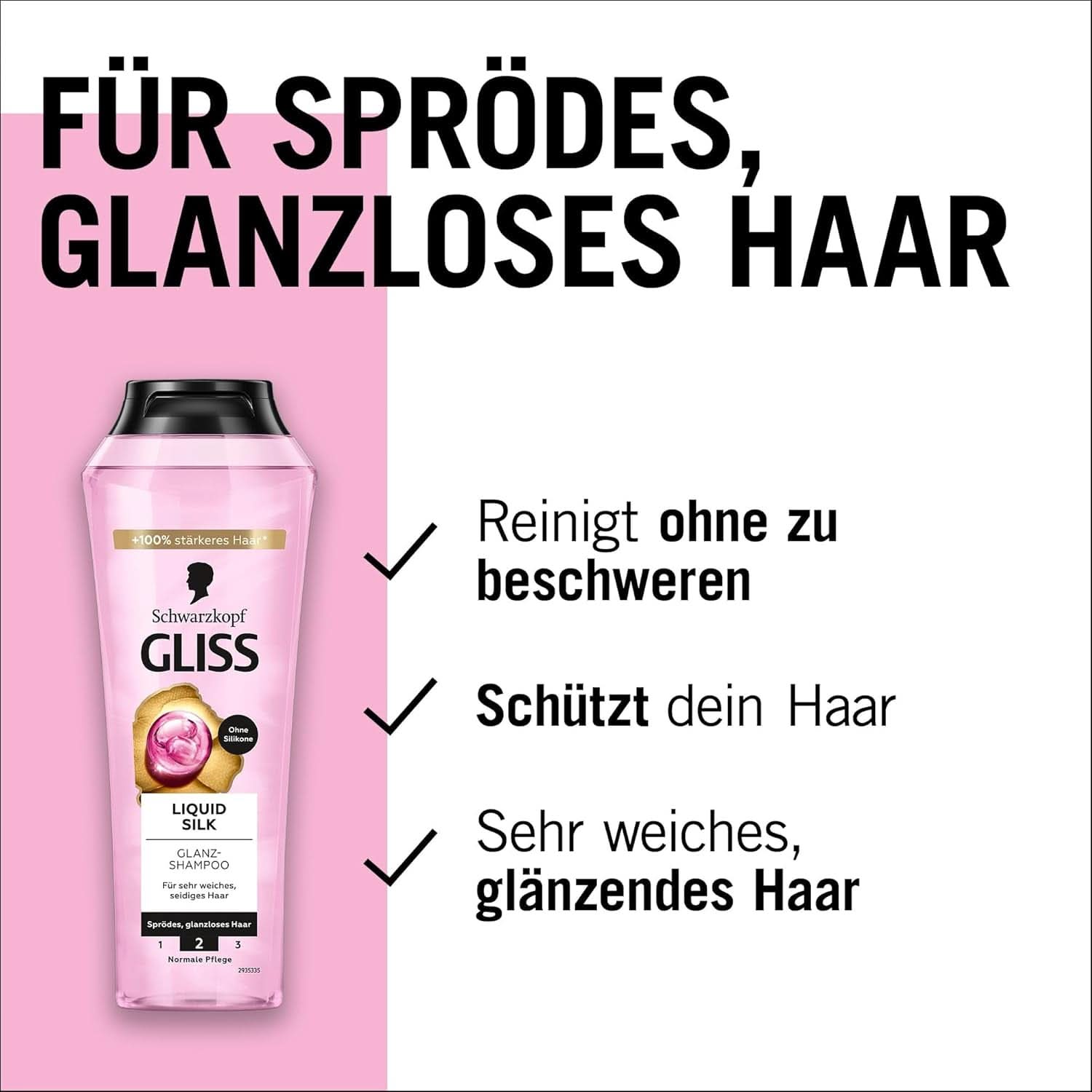 Gliss Shampoo Liquid Silk (250 ml), für brüchiges und stumpfes Haar. Dusche und Bad Naty Shop