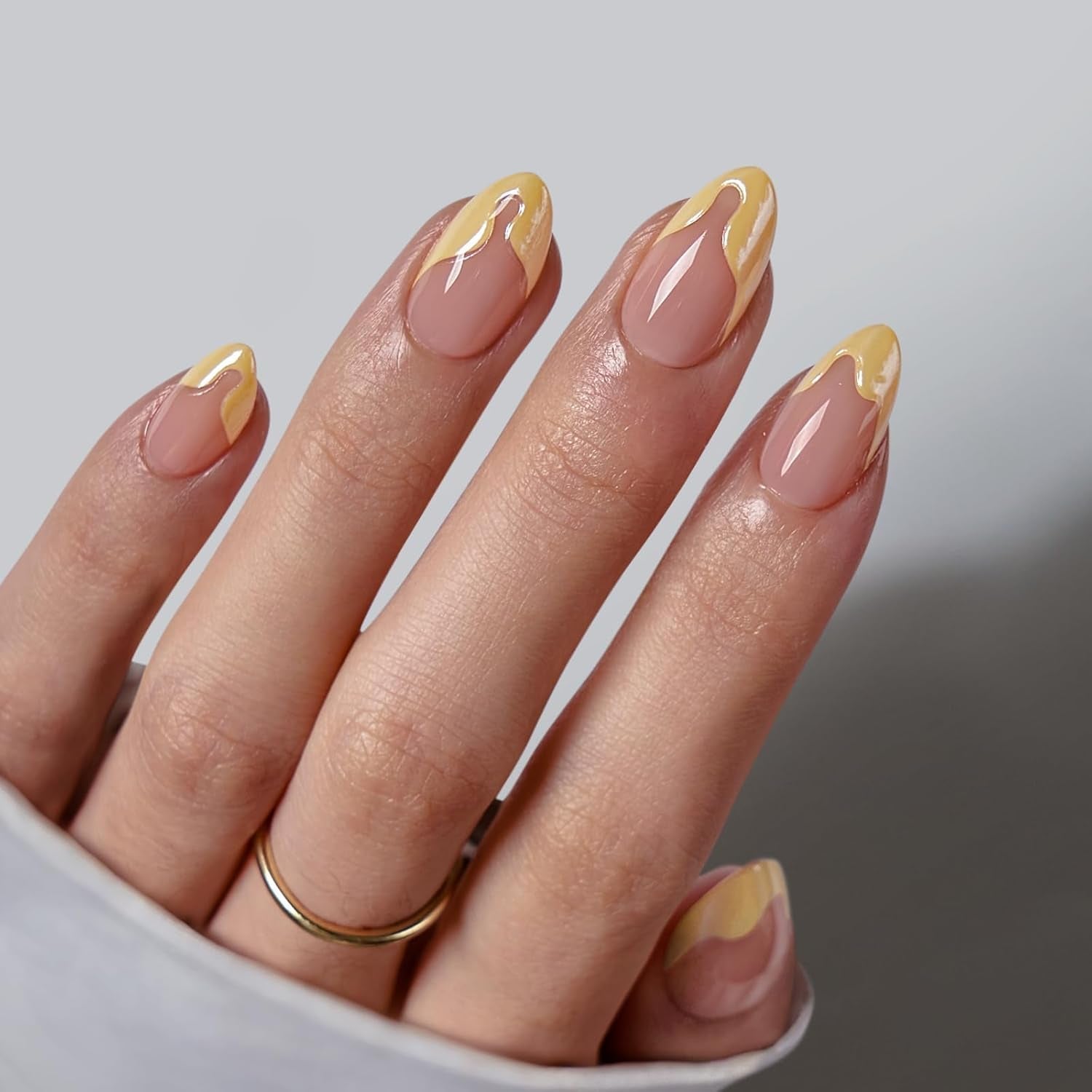 Btartbox Unghii False Scurte și Pătrate, Model Baby Boomer, pentru Lipire, Unghii False Albe, Roz Gradient, Unghii Artificiale Scurte cu Lipici de Unghii, 30 Bucăți Unghii False Artificiale Pătrate