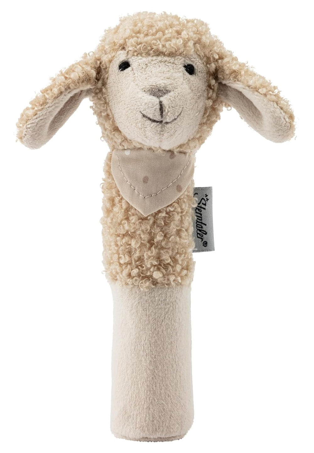 Sterntaler baby squeaker sheep Flocke - Jucărie pentru bebeluși din țesături moi - Jucărie de prins pentru bebeluși - Primele încercări de prindere și joc, de culoarea nisipului Jucarii Bebe Naty Shop