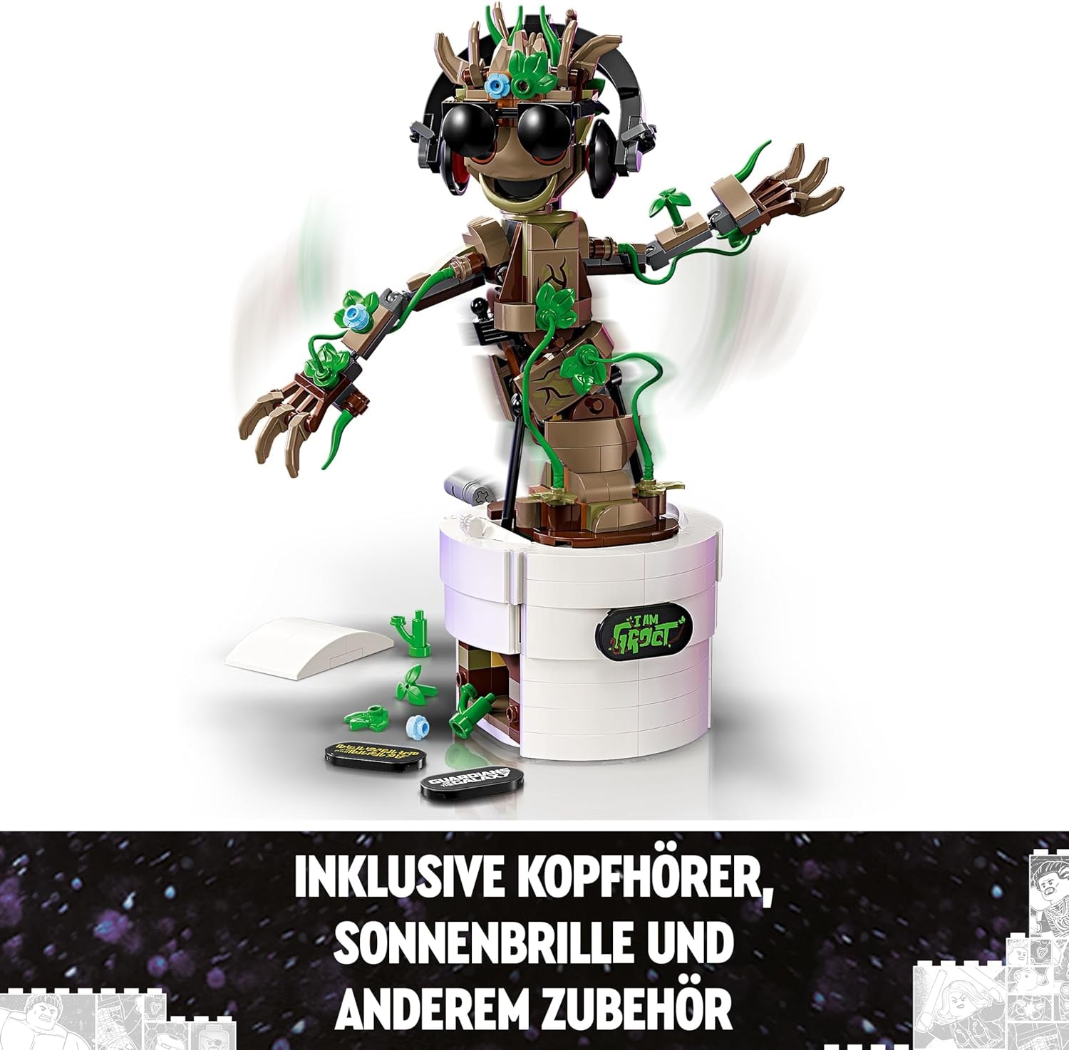 LEGO | Marvel Tanzender Groot - Animierte Minifigur eines Charakters aus Guardians of the Galaxy - Interaktives Spielset - Kreatives Spielzeug - Superhelden Geschenk für Jungen und Mädchen - 76297