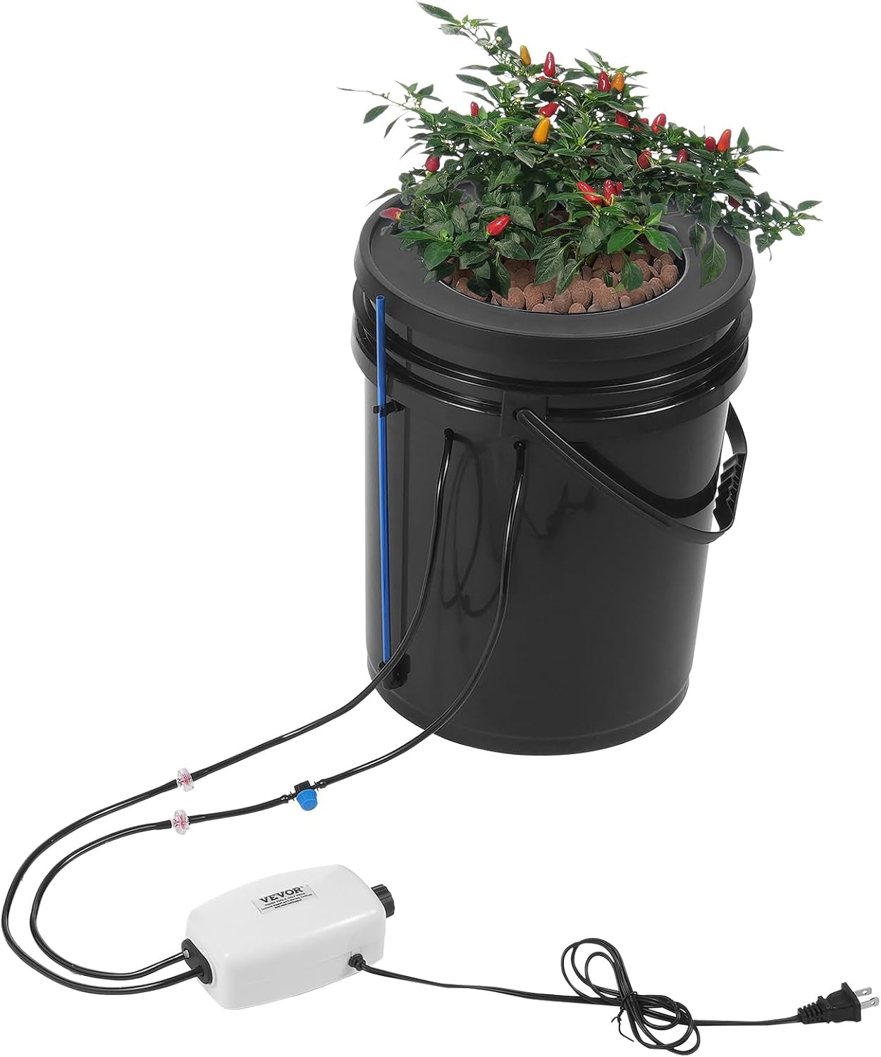 Sistem de creștere hidroponică VEVOR DWC, sisteme de creștere hidroponică cu kit de picurare în ghiveci, cultură în apă adâncă, 4 găleți de 20 l, cu pompă de aer, pietre de aer și indicator al nivelului apei pentru legume cu frunze verzi