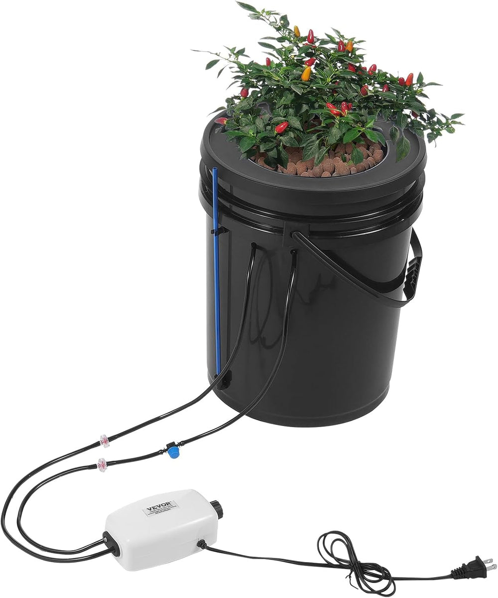 Sistem de creștere hidroponică VEVOR DWC, sisteme de creștere hidroponică cu kit de picurare în ghiveci, cultură în apă adâncă, 4 găleți de 20 l, cu pompă de aer, pietre de aer și indicator al nivelului apei pentru legume cu frunze verzi