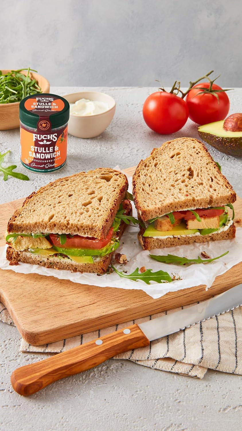 Fuchs Gewürze - Stulle & Sandwich Gewürz - crunchy Butterbrot Topping mit Pyramidenflocken und getoasteten Zwiebeln - aus natürlichen Zutaten - 50 g in wiederverwendbarer, recyclebarer Dose