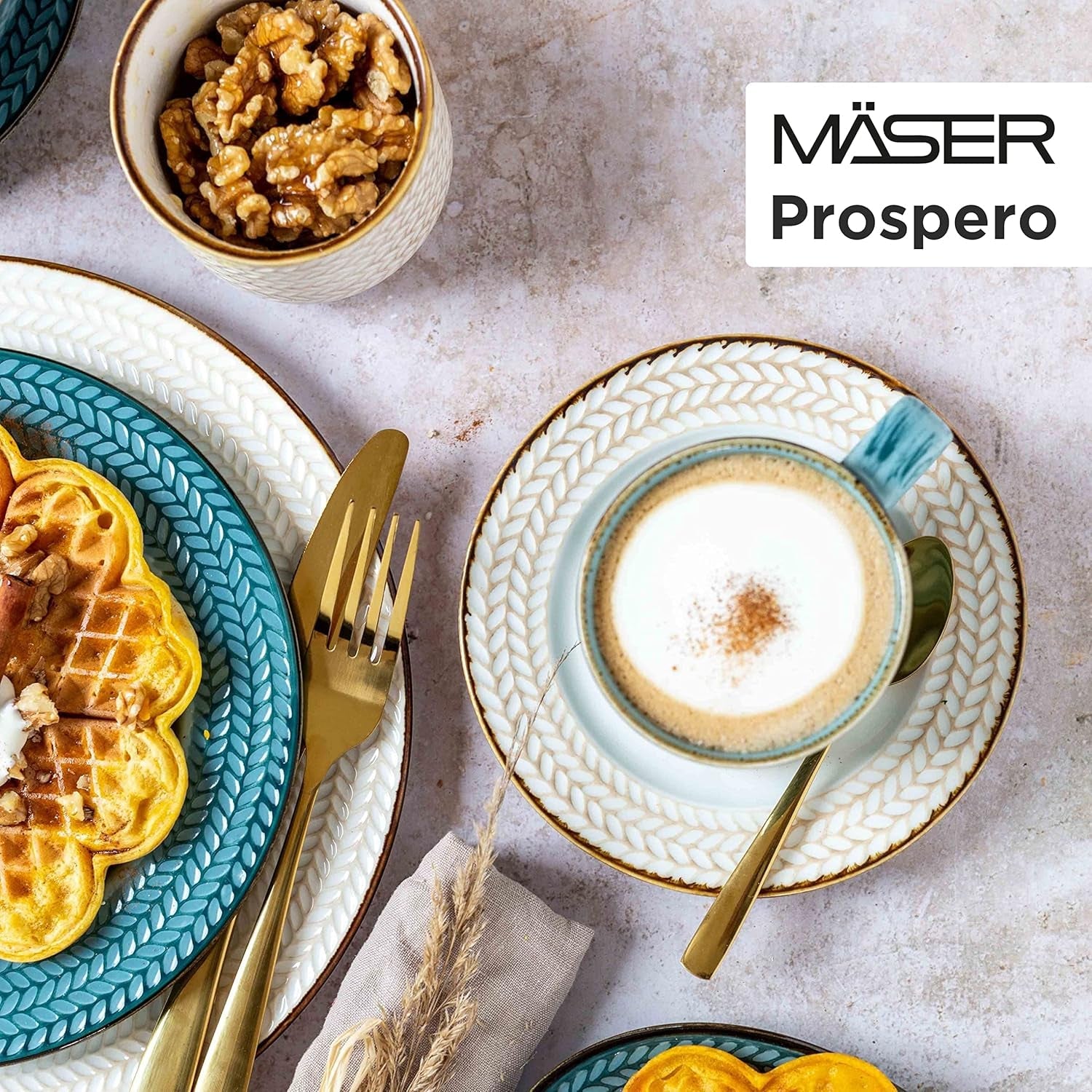 Set de cafea Prospero Premium pentru 4 persoane, calitate restaurant, serviciu de cafea modern cu 12 piese în stil vintage unic, porțelan durabil, albastru