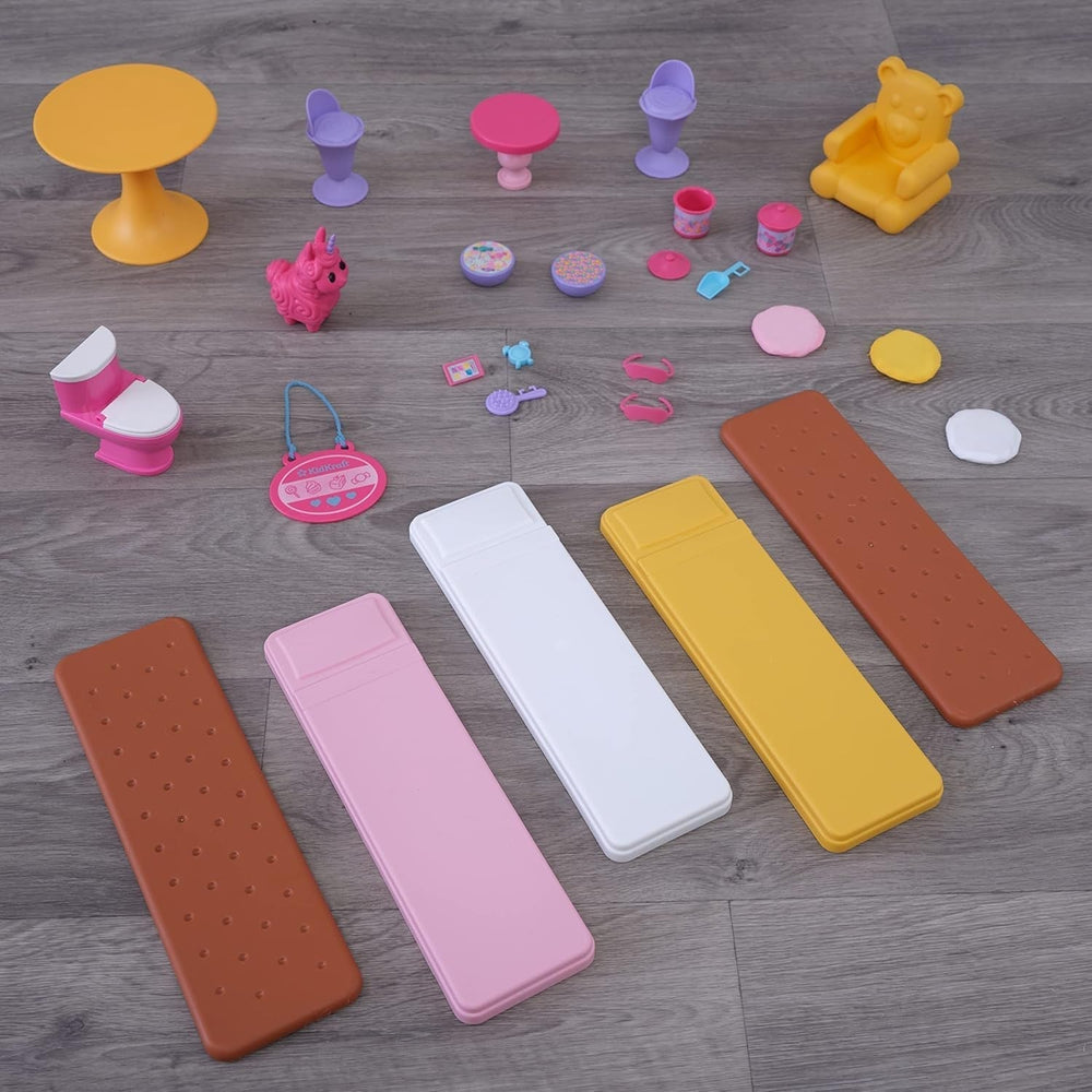 Casă de păpuși din lemn Kidkraft Candy Castle cu mobilier și accesorii, casă cu figurină Llama Unicorn, lift pentru tort de înghețată și scaun de cauciuc pentru păpuși, jucărie pentru copii de la 3 ani, 20242 Casute de papusi Naty Shop
