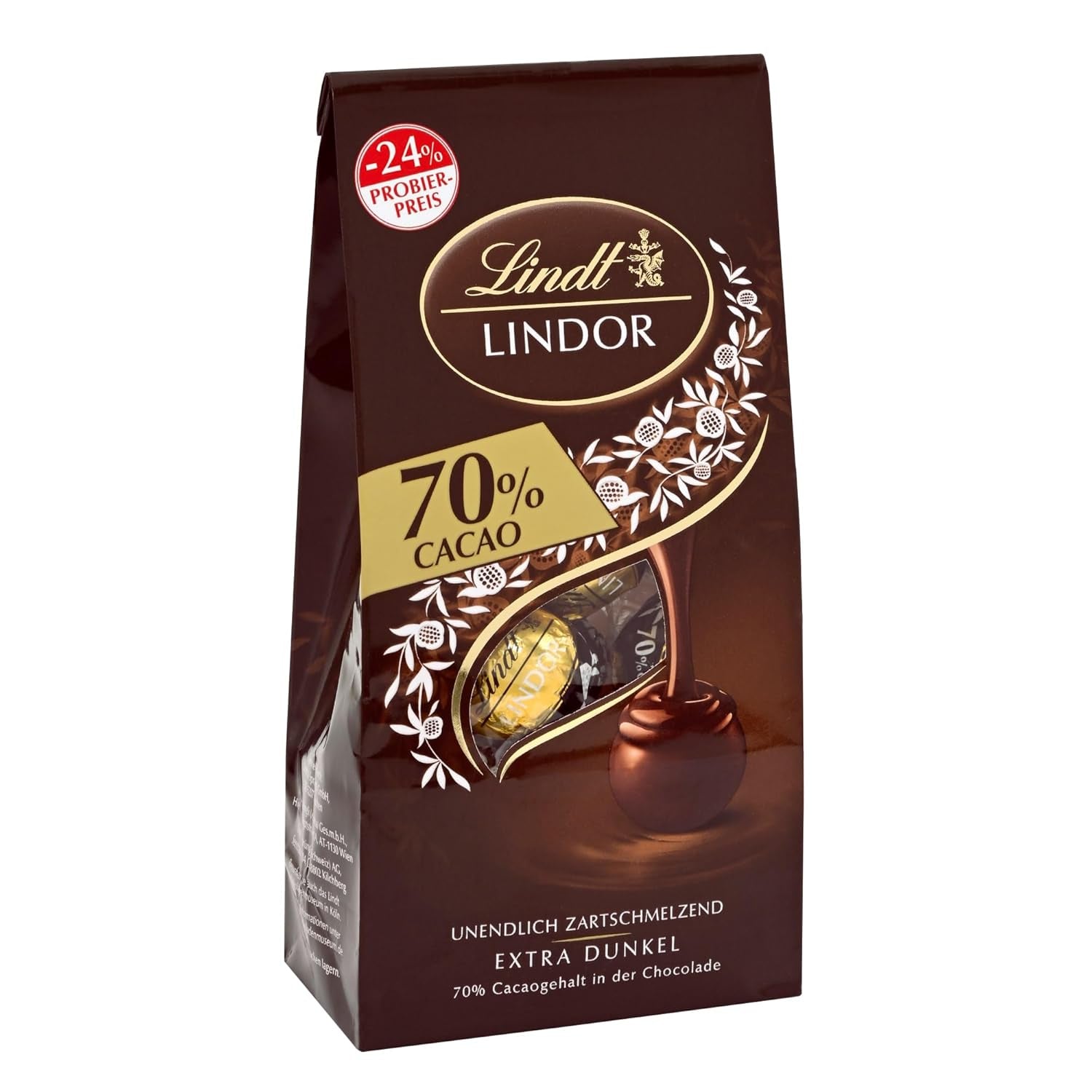 Lindt Chocolate LINDOR Doppelte Schokoladenkugeln, Aktion | Beutel mit 137 g Naty Shop Schokoladenbonbons dunkle Schokolade 70 %