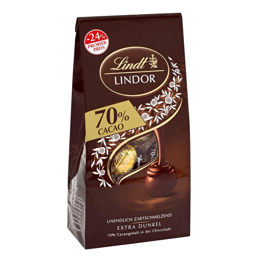 Lindt Chocolate LINDOR Doppelte Schokoladenkugeln, Aktion | Beutel mit 137 g Naty Shop Schokoladenbonbons dunkle Schokolade 70 %