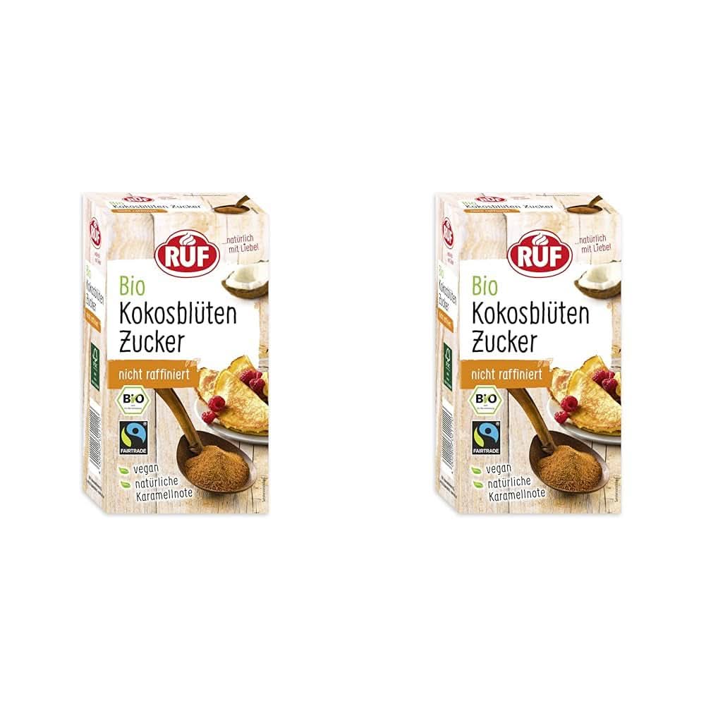 RUF Bio-Kokosblütenzucker, natürlicher Süßstoff, Karamellgeschmack, 250 Gramm Süßstoffe Naty Shop 2 x 250 Gramm Kokosblütenzucker