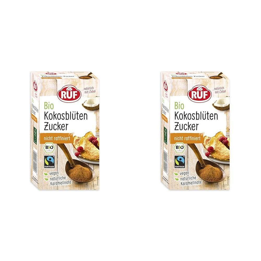 RUF Bio-Kokosblütenzucker, natürlicher Süßstoff, Karamellgeschmack, 250 Gramm Süßstoffe Naty Shop 2 x 250 Gramm Kokosblütenzucker