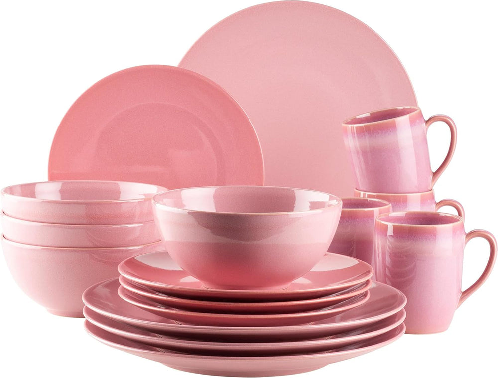 MÄSER 931736 Geschirr-Set für 4 Personen im mediterranen Vintage-Look, 16-teiliges Kombiservice in Sandigem Grau, Keramik, Sandgrau Tableware Sets Naty Shop Pink
