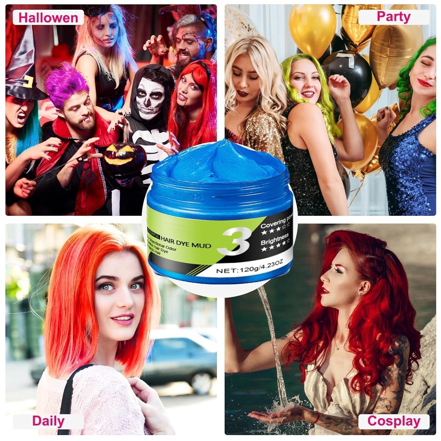 Ceară de păr albastră, culoare temporară de spray pentru păr albastru, culoare de păr albastră nebună lavabilă, vopsire instantanee a părului, culoare naturală a părului, păr de styling pentru bărbați, femei, petreceri Vopsea pentru par Naty Shop