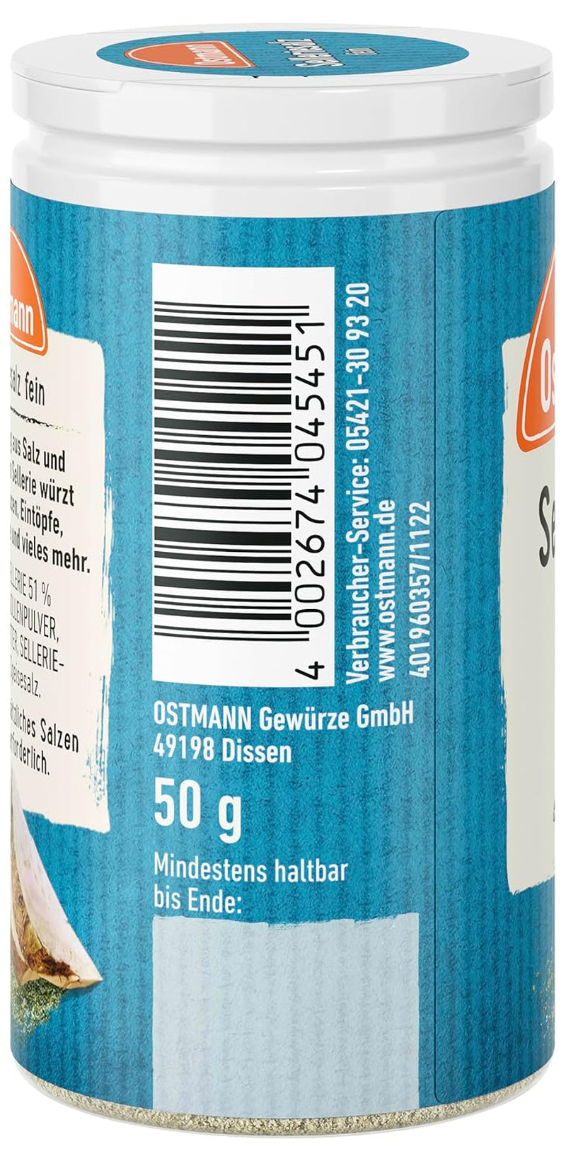 Ostmann Gewürze - Selleriesalz | Zum Verfeinern zahlreicher herzhafter Gerichte | Recyclebare, nachfüllbare Streudose | 50 g im Streuer
