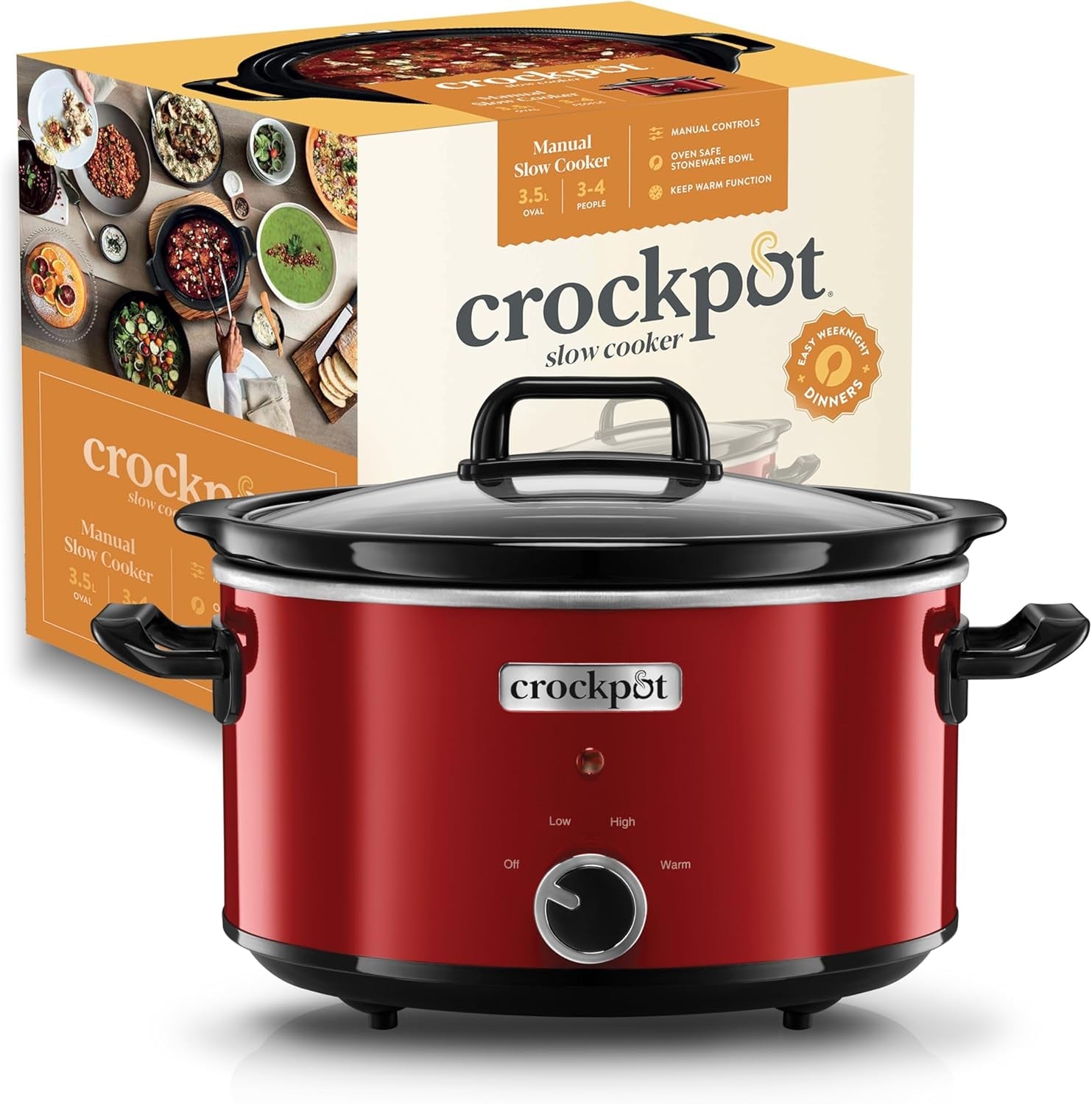 Slow Cooker Crock-Pot, 2 Temperatureinstellungen + Warmhaltefunktion, 3,5 Liter (3–4 Personen), Rot [SCV400RD] Slow Cooker Naty Shop Standardtitel