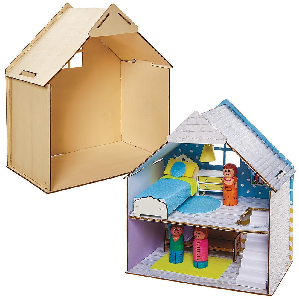 Baker Ross FN199 Puppenhaus-Bausatz aus Holz – 1er-Pack, Kinder-Puppenhaus-Bausatz, Bastelset Puppenhäuser Naty Shop Standardtitel