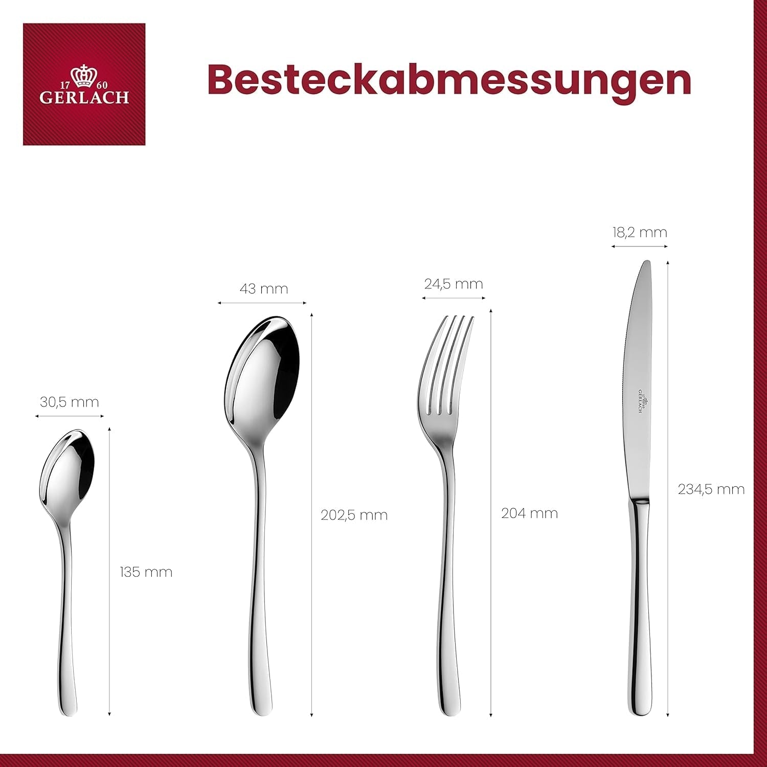 Gerlach Muza Shiny Besteckset, Edelstahl, glänzendes Silber, 24-teilig, Küche Naty Shop
